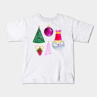 Santa Claus Ornaments and Christmas Trees Kids T-Shirt